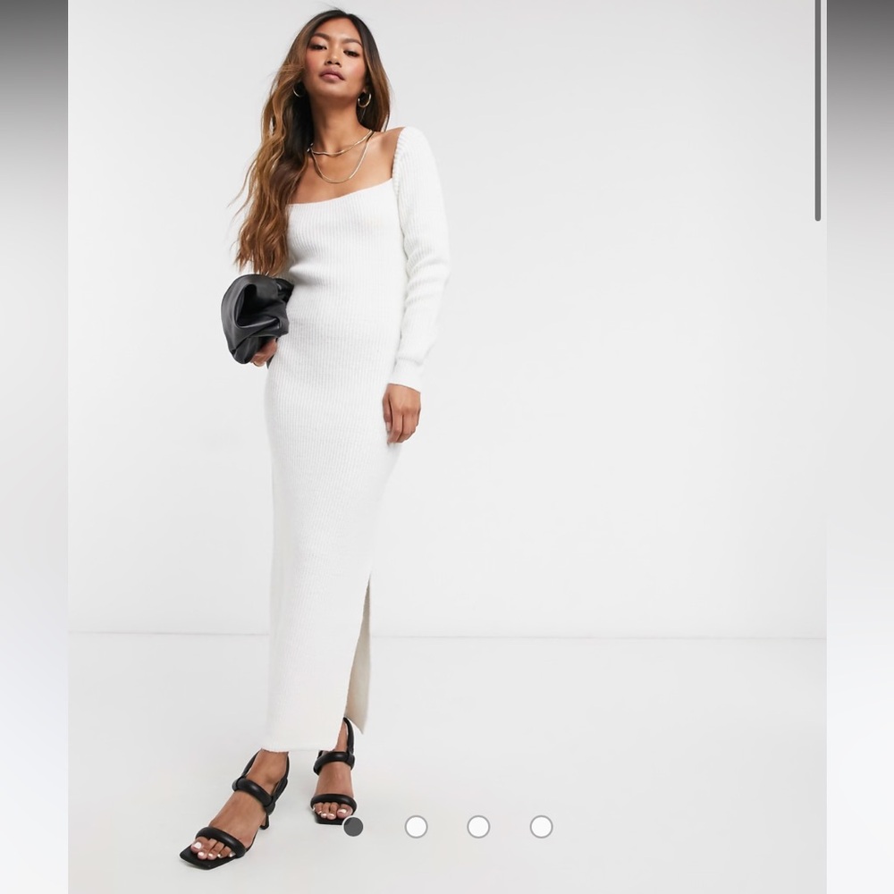 ASOS DESIGN knitted dress with cut out back detail in cream size 2